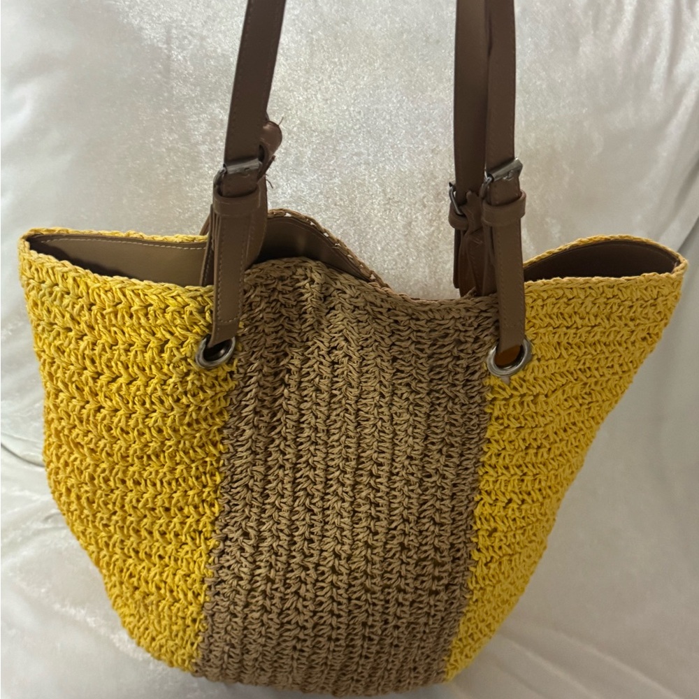 T-Bags Yellow and Brown Crochet Tote